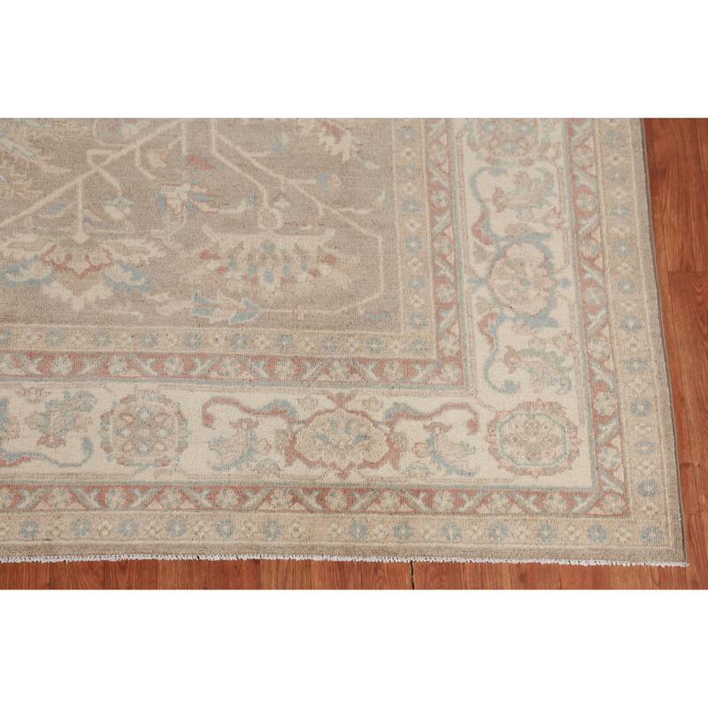 Hand Knotted Oriental 100% Wool Carpet Transitional Floral Beige & Ivories Oushak Area Rug - 9' 9'' X 8' 0''