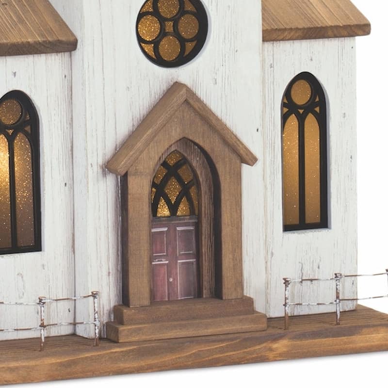 HomeRoots 25" Brown And White Wood And Metal Church Tabletop Sculpture - 11' X '25.25' X '4.75