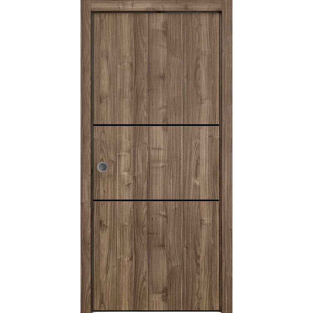 French Pocket Door 18 x 80 with Planum 0014 Walnut with Kit Trims Rail