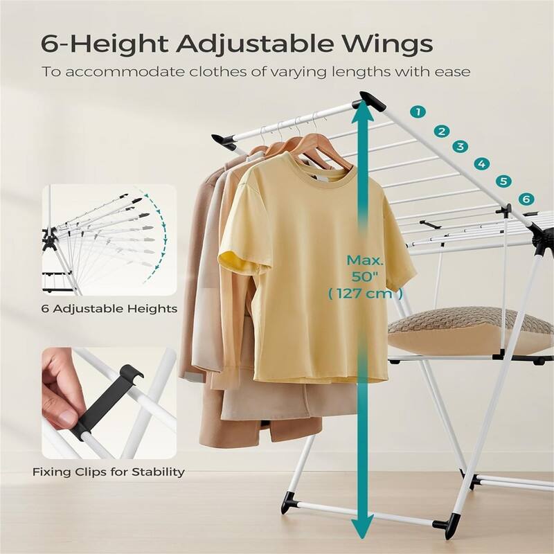 Clothes Drying Rack, Foldable 2-Level Laundry Drying Rack - 26"D x 62.6"W x 78"H