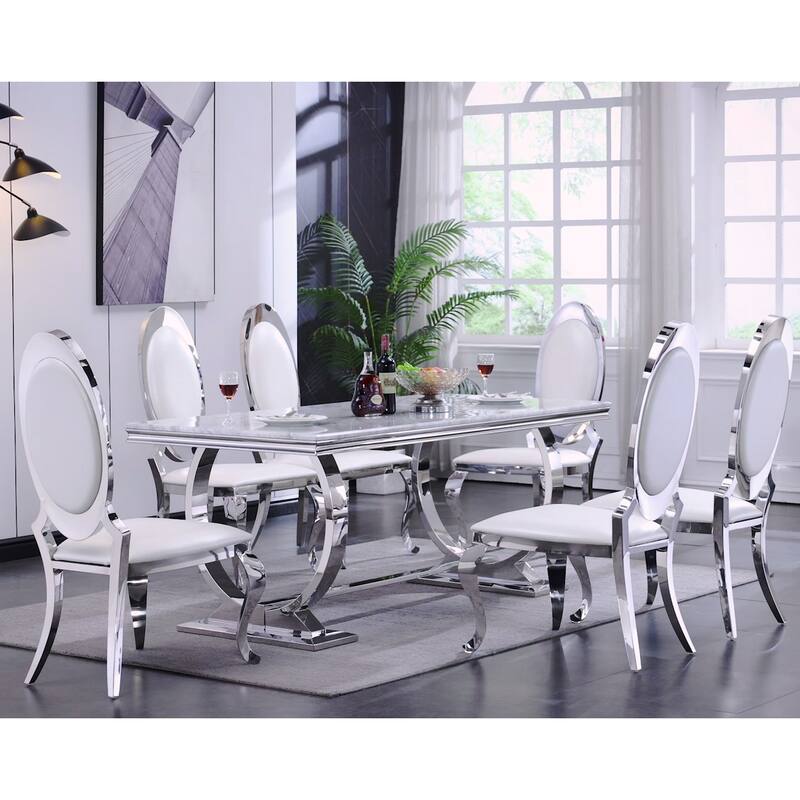 Luxury Dining Table with Polished Metal Circle Base - 72 Inch