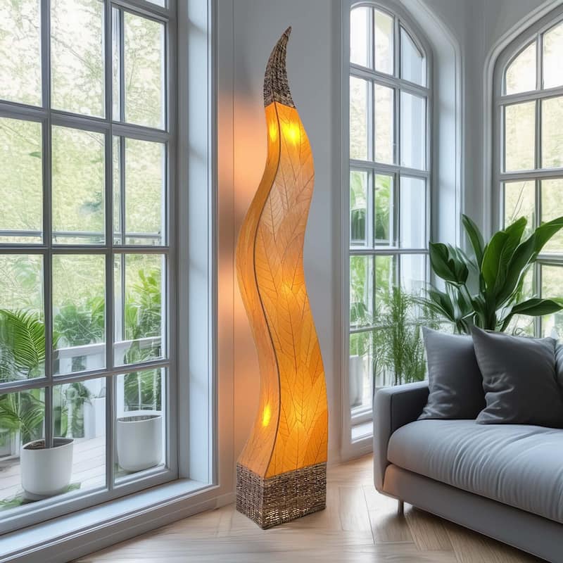 Eangee Handmade Flame Giant Lamp, Cocoa Leaves Shade, 13 x 13 x 72 in. - 13 x 13 x 72