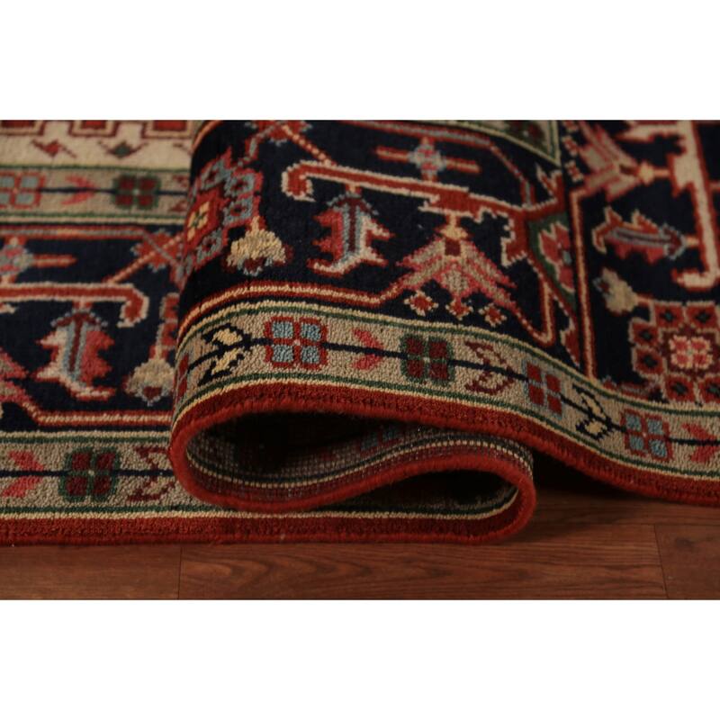 Geometric Heriz Serapi Indian Area Rug Hand-Knotted Wool Carpet - 8'11"x 11'7"