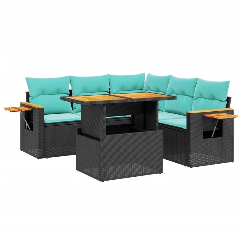 vidaXL Patio Sofa Set with Cushions Outdoor Furniture 6 Piece Poly Rattan - 21.7 x 24.4 x 27.2