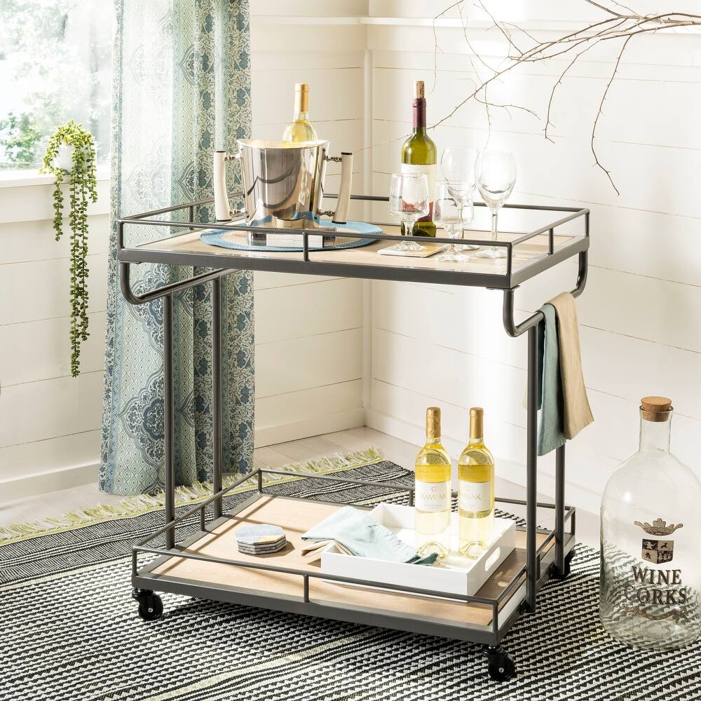 SAFAVIEH Tennessee 2-Tier Rectangle Bar Cart - Rustic Oak / Gunmetal - 32" x 21" x 32" - 32"Wx21"Dx32"H