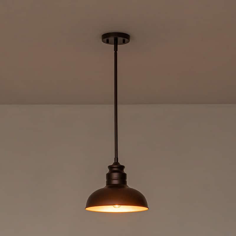 1-Light Farmhouse Dome Pendant Metal Kitchen Island Pendant Light, Oil Rubbed Bronze Finish - 1 Light - Brown