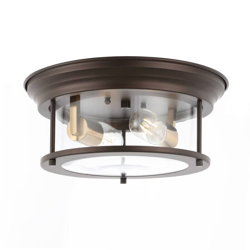 Henry 13.25" Metal/Glass LED Flush Mount, by JONATHAN Y - Oil Rubbed Bronze/Brass Gold