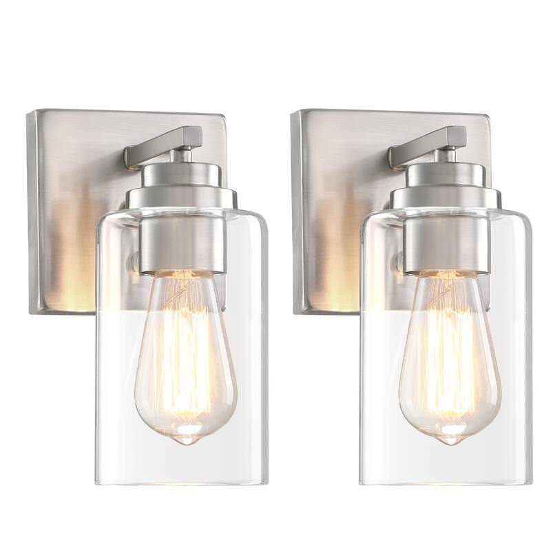 2-Light Dimmable Bath Vanity Light Wall Sconce Glass Shade(Set of 2)