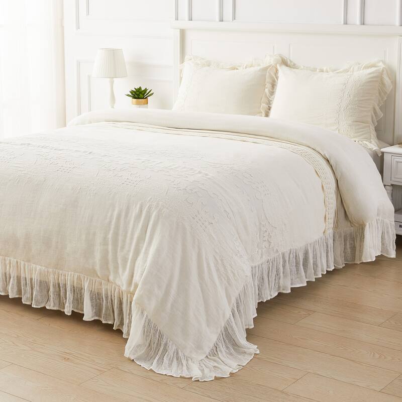The Gray Barn Spring Field Linen Duvet Set - 4 Color (White, Grey, Pink, Ivory) - Full - Queen - IVORY
