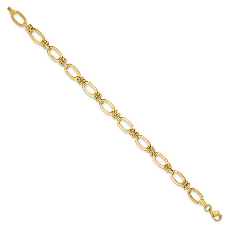 Curata 14k Yellow Gold Fancy Polished Fancy Link Bracelet 7.5 Inch