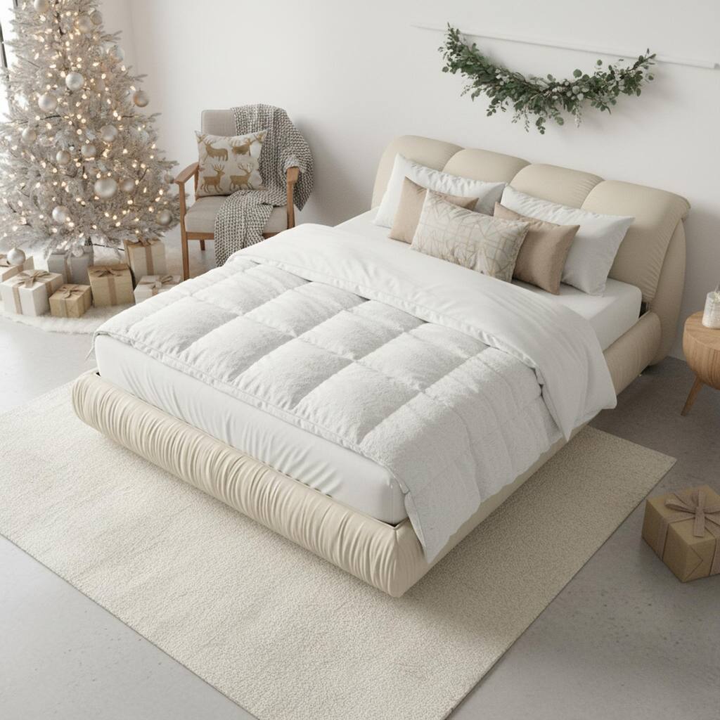 Homy Casa Trosa Luxury King Queen Upholstered Platform Bed with Oversized Cushion Headboard, Solid Pine Frame