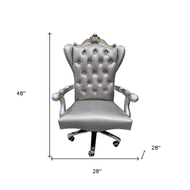 Gray Faux Leather Tufted Seat Swivel Adjustable Executive Chair Leather Back