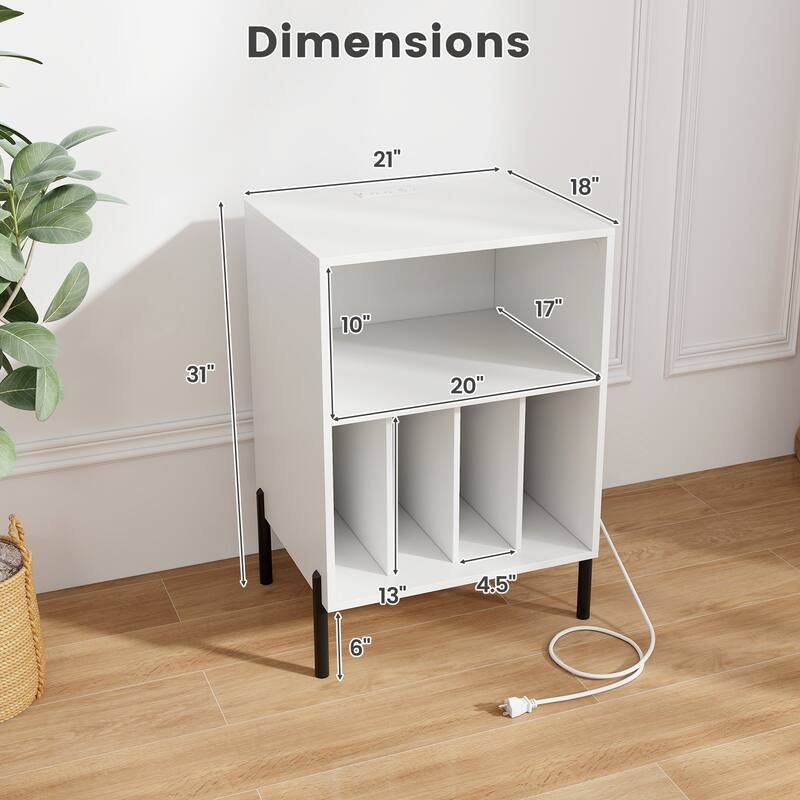 Gymax Record Player Stand w/Charging Station 5 Storage Compartments