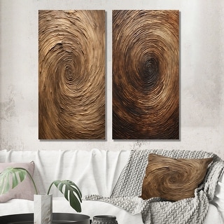 Designart "Brown Calm Current Spiral" Abstract Spirals Canvas Set Of 2 - Modern Wall Art Set - Brown Wall Decor 2 Pieces