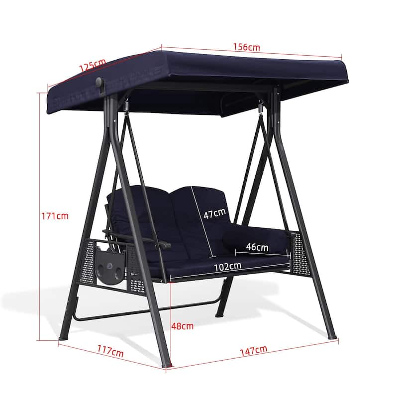 PURPLE LEAF 2-seat Outdoor Porch Swing with Adjustable Tilt Canopy and Stand