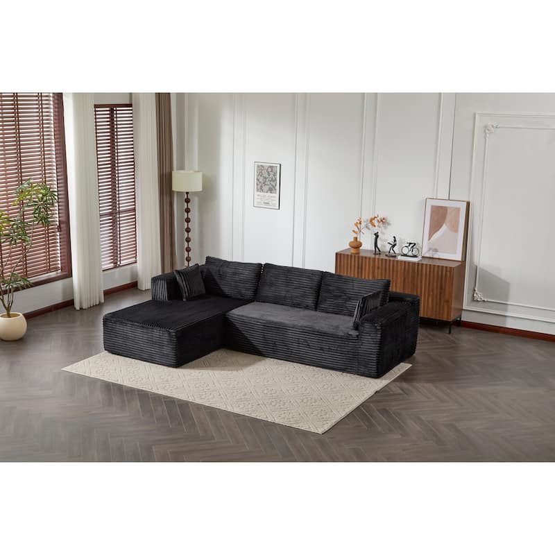 Modular L Shaped Sectional Sofa with Chaise Lounge, Corduroy Upholstered Boneless Sleeper Sofa, Compression Sofa with Deep Seat