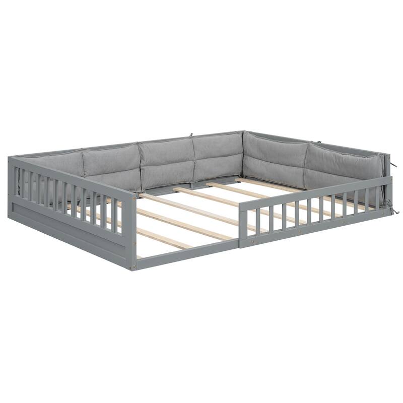 Roomfitters Wood Full Size Upholstered Platform Bed with Guardrail, Supportive Pillow and Cozy Modern Design