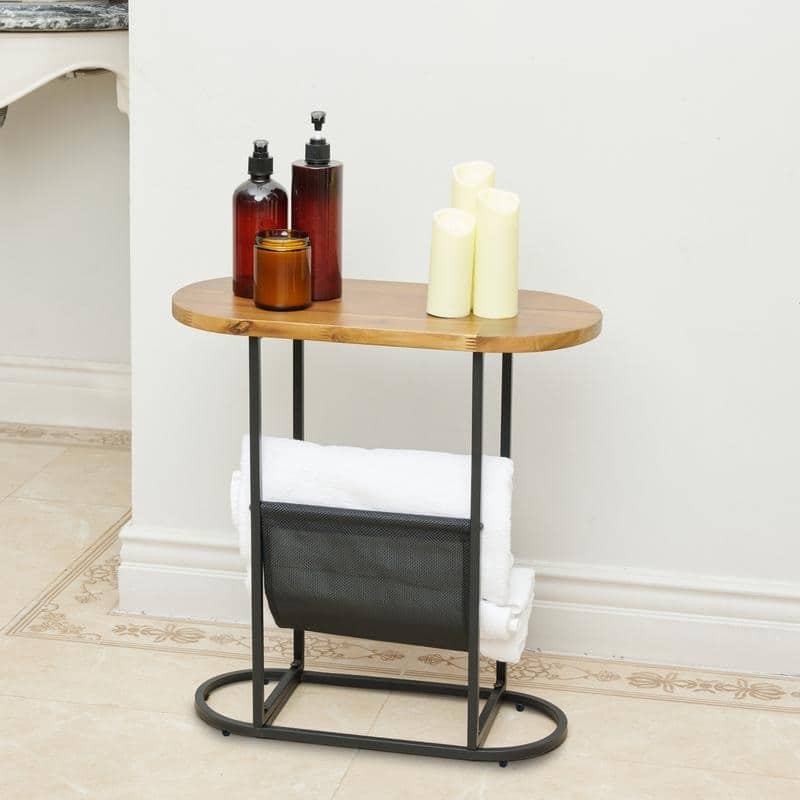 Oval Narrow Side Table Set of 2 End Tables with Organizer Storage