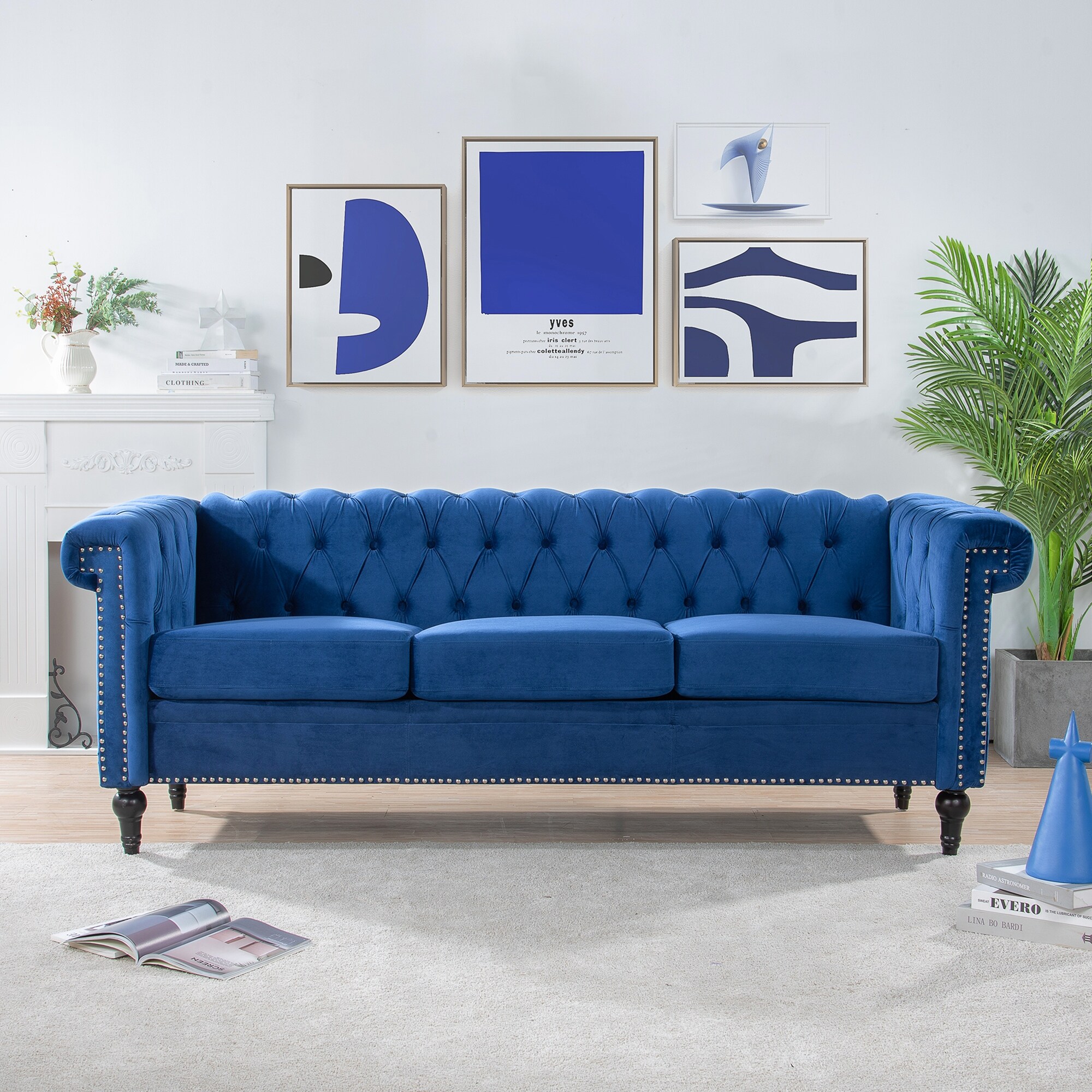 Traditional 3 Seater Sofa High Density Cotton Filling PU Leather Fabric Sturdy Build