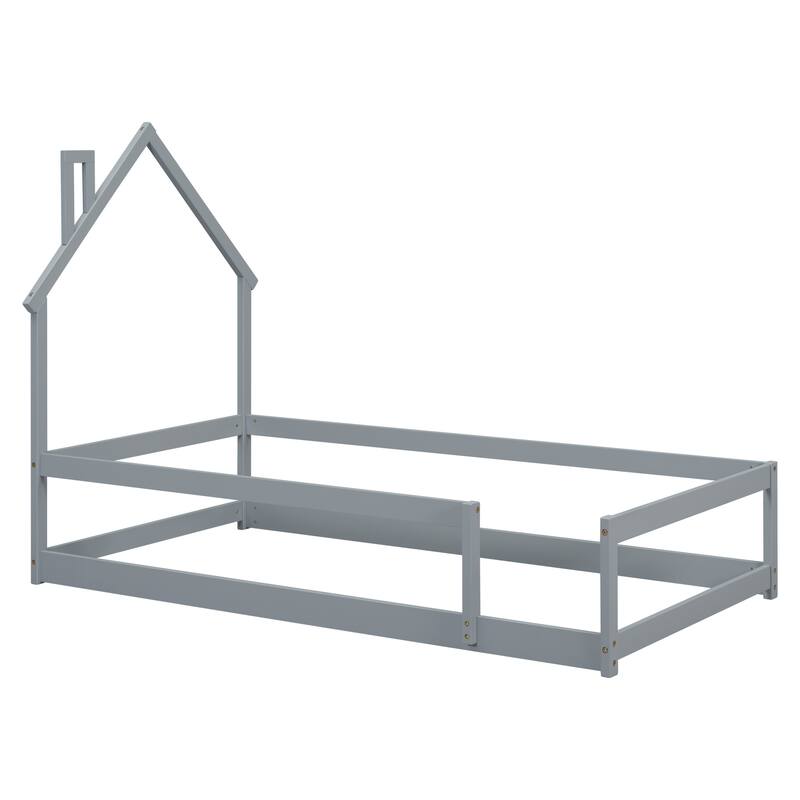Twin Size Wood bed with House-shaped Headboard
