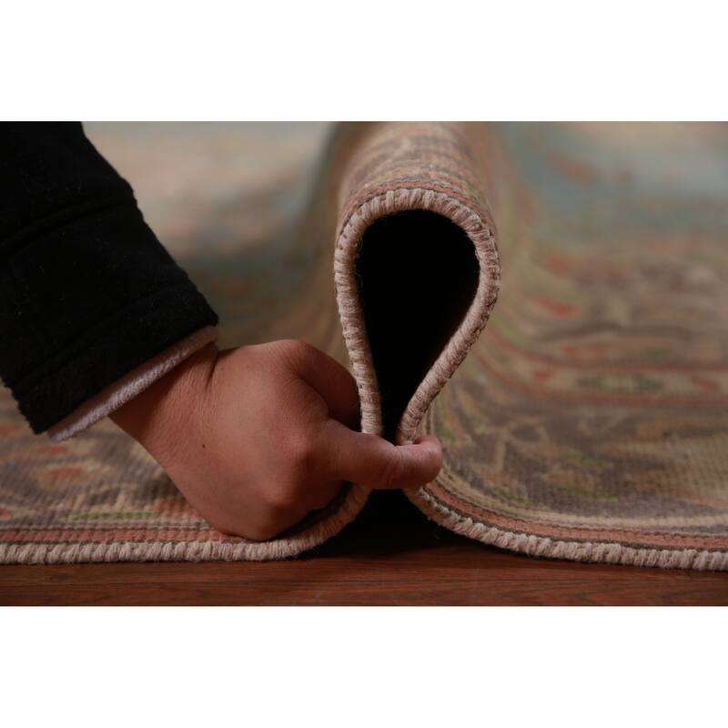 Light Blue Medallion Tabriz Persian Vintage Rug Handmade Wool Carpet - 9'2" x 12'5"