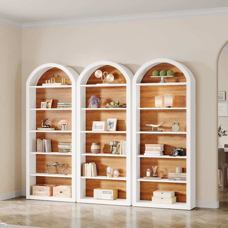6-Tier Tall Arched Bookshelf for Living Room, Bedroom - 11.81"D x 31.5"W x 75.98"H