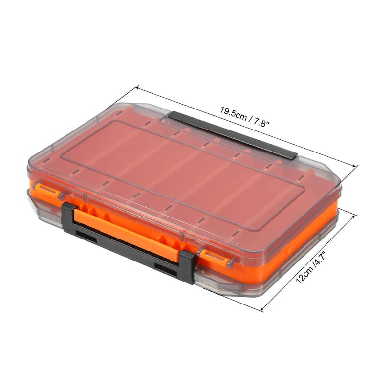 Two Sided Fishing Lure Storage Box Fish Tackle 14 Grids Container - Orange