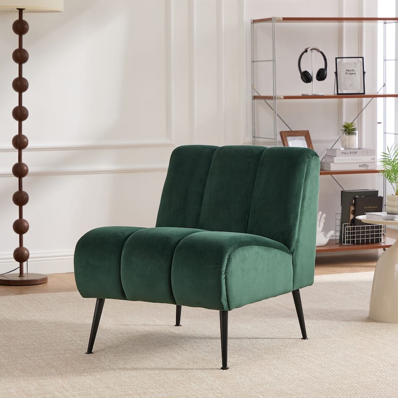 24.4" Wide Modern Upholstered Armless Chair With Black Metal Legs,Accent Chair - Green