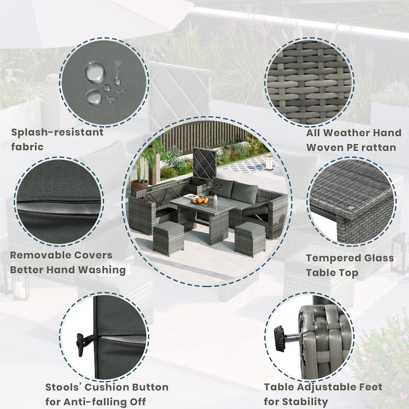 6-Piece All-Weather Outdoor PE Rattan Sofa Set - Patio Wicker Sectional with Storage Box, Removable Covers & Table