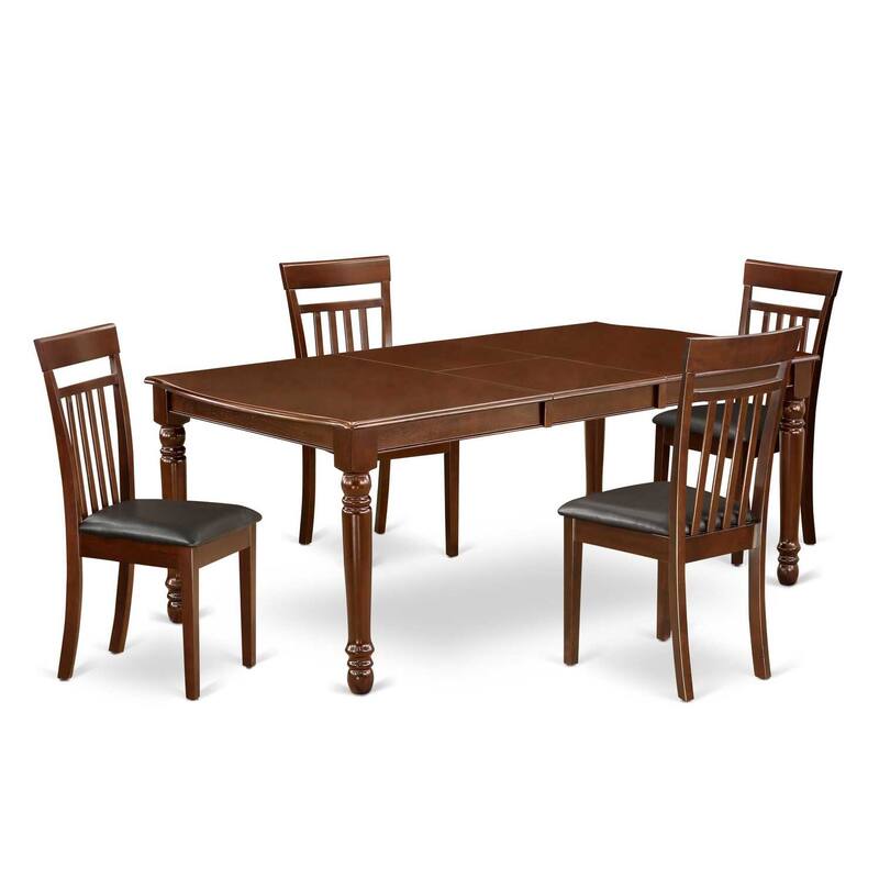 Antique Kitchen Table Set 5pc Rectangular 60-78" Table w/ Leaf & 4 Faux Leather Chairs