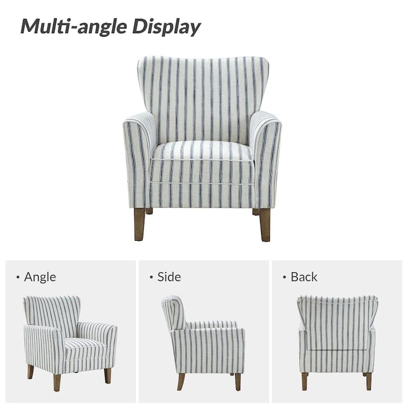 Warren Farmhouse Striped Wingback Chair with Solid Wood Legs by HULALA HOME