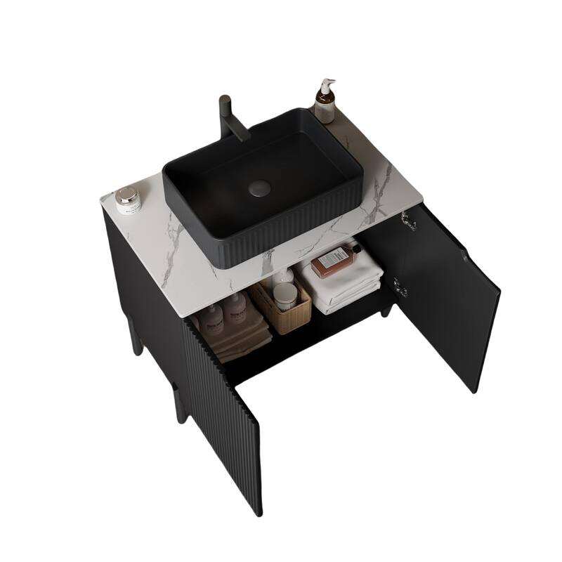 Freestanding Countertop Sink Bathroom Vanity Cabinet, Rectangular Ceramic Basin, 30 Inch
