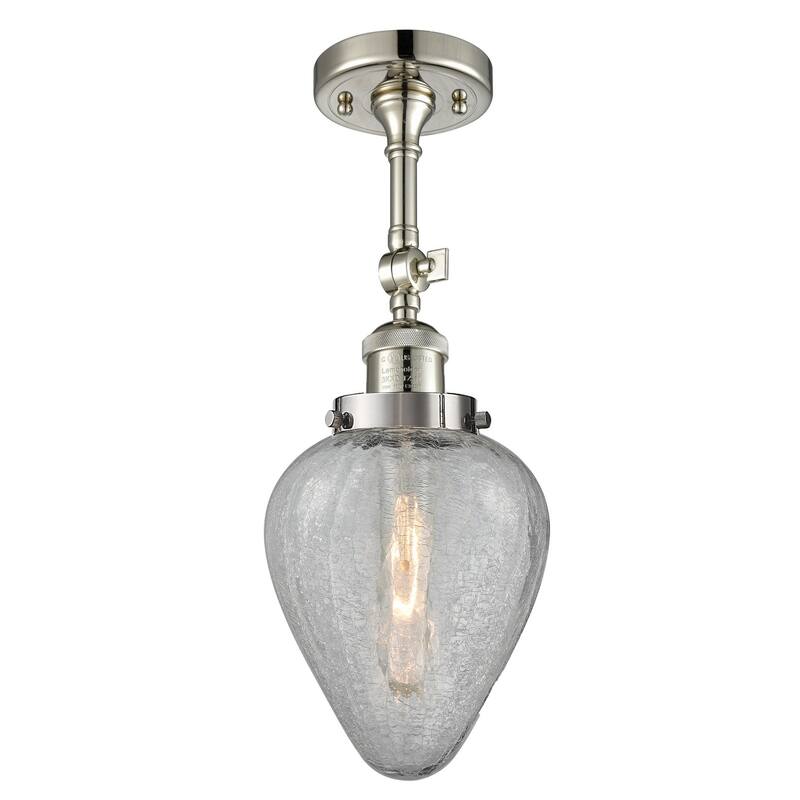Innovations Lighting Geneseo Single Light 6-1/2" Wide Semi-Flush - Polished Nickel / Clear Crackle