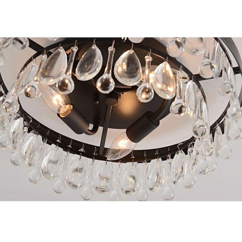 Viviana Black 3-light Flush Mount with Crystal Glass Teardrops