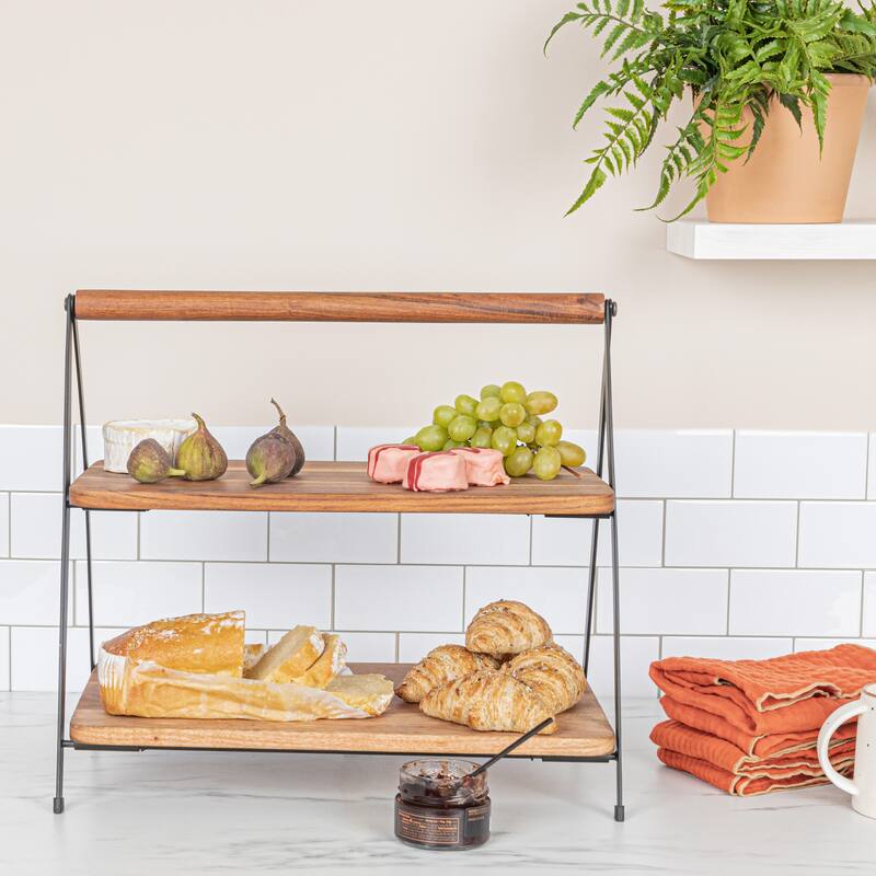 Acacia Wood 2-tier Serving Stand - Natural - 1 Piece