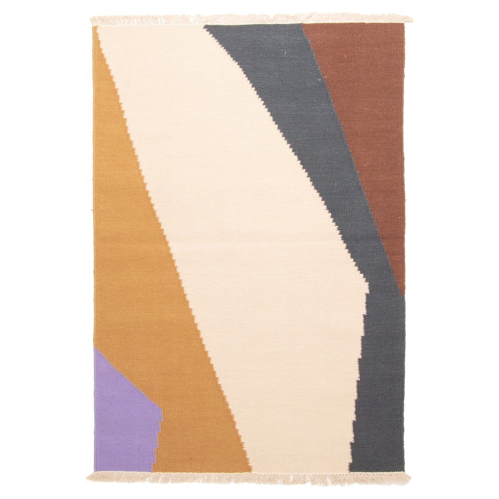 ECARPETGALLERY Flat-Weave Ankara FW Cream Wool Kilim - 3'11 x 5'10