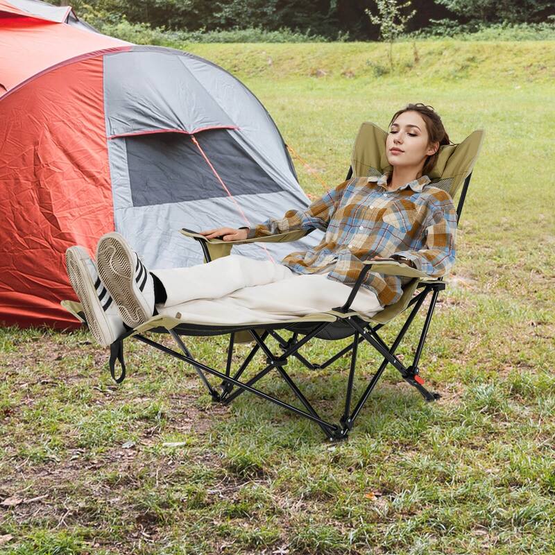 Goplus Camping Lounge Chair with Detachable Footrest & 4-Position - See Details