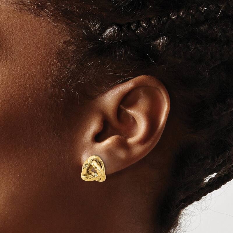Curata 14k Yellow Gold Polished and Sparkle Cut Triangle Love Knot Post Earrings - 12x12.88mm