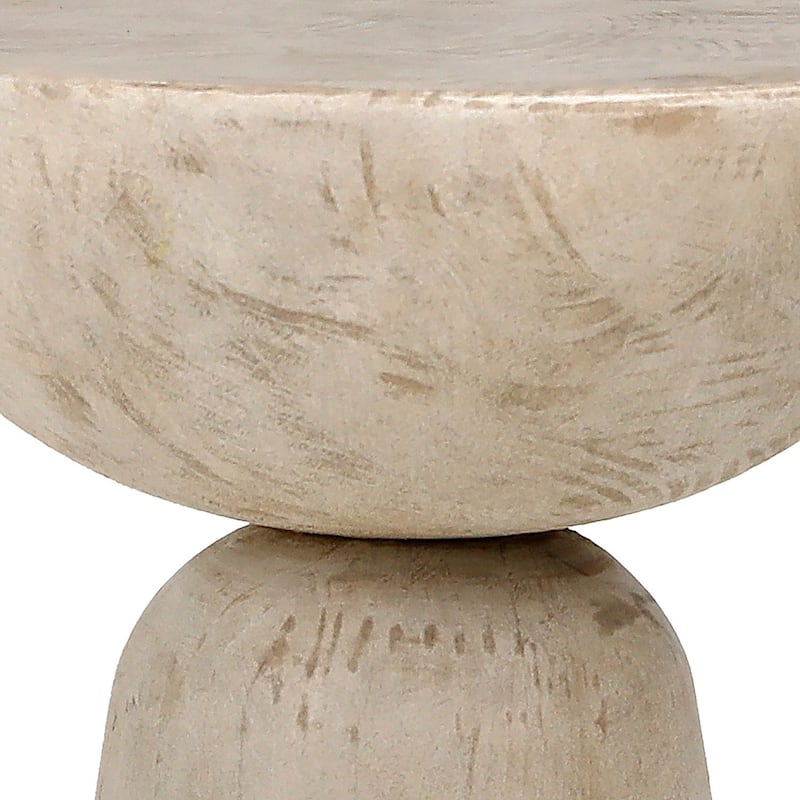 Balak Reclaimed Pine Round Modern Hourglass Side Table, Natural Pine