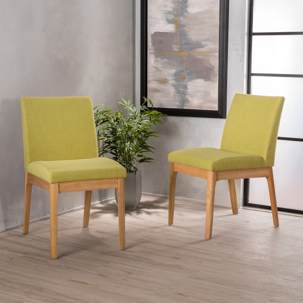Dining Chairs Set of 2, Green Fabric Dining Chairs, Squared-off Back Kitchen Side Chairs, Kitchen Dining Room Padded Seating