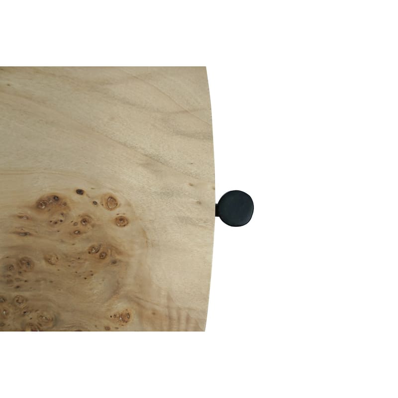 Sevita Eliana Round Burl Wood & Black Metal Coffee Table, 36" L x 36" W x 18" H - 36" Diameter x 18" H