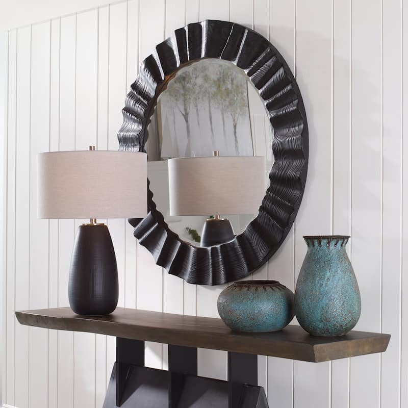 Framed Beveled Round Wall Mirror - 41.25" - Espresso Finish