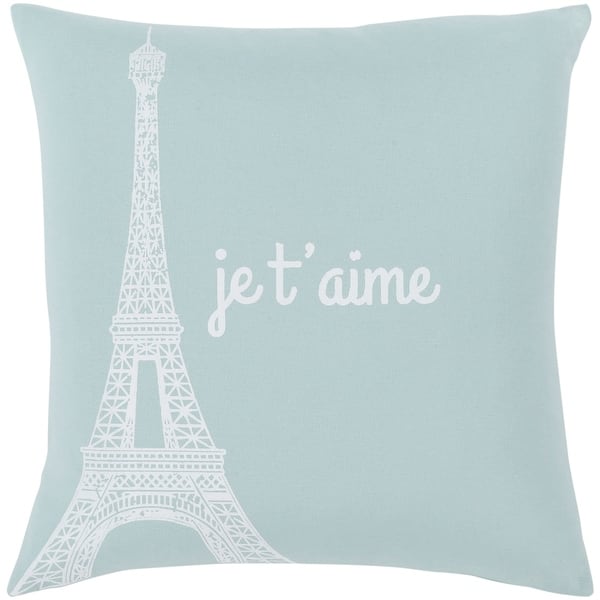 slide 1 of 1, Ariella Cyan "Je t'aime" Throw Pillow Cover (20" x 20")