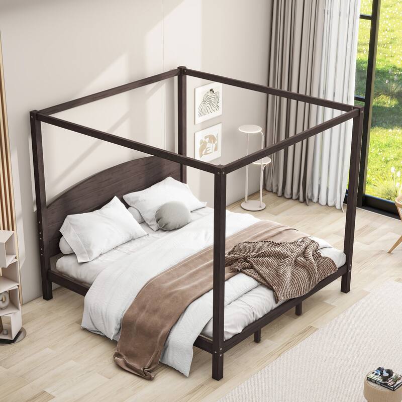 King Size Canopy Platform Bed with Headboard and Support Legs