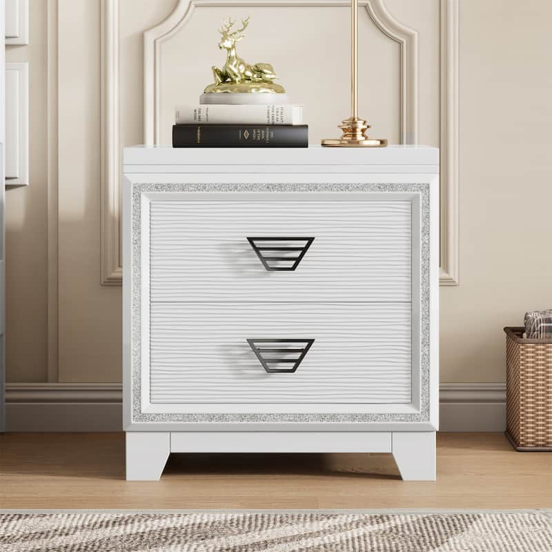 2-Drawers Nightstand with Metal Handle and Sparkling Shiny Decoration