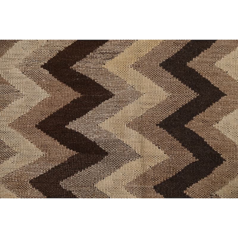 Natural Dye Chevron Kilim Contemporary Area Rug Flat-weave Wool Carpet - 5'1" x 6'8"