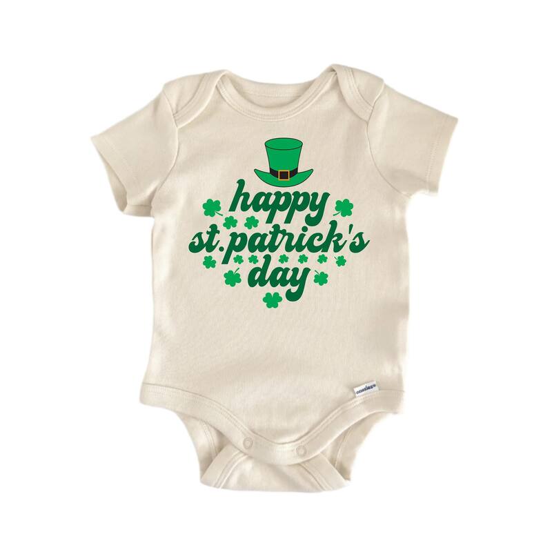 Happy St. Patrick's Day - Baby Boy Girl Clothes Infant Bodysuit Funny Cute Newborn - Natural - Newborn