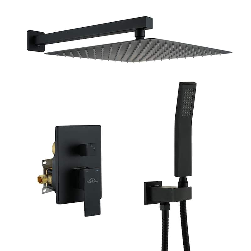 2-Function 10/12-In Wall Mounted Shower System with Handheld Shower - 12" - Matte Black