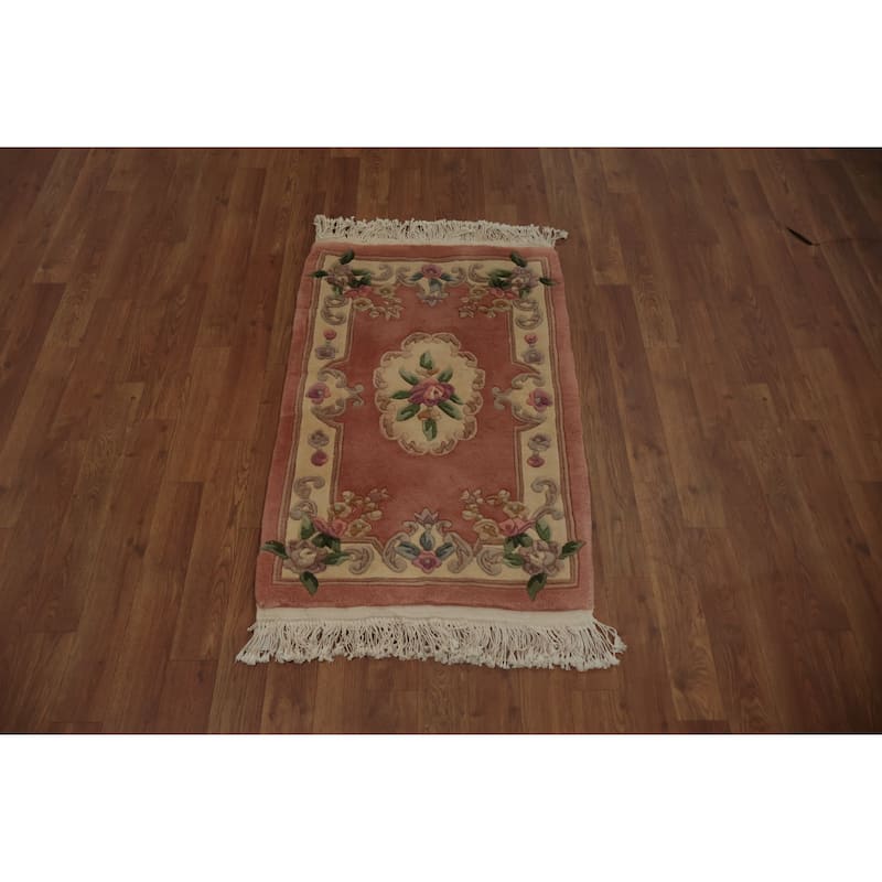 Hand Knotted Oriental 100% Wool Carpet Traditional Floral Pink Art Deco Area Rug - 3' 2'' X 2' 0''