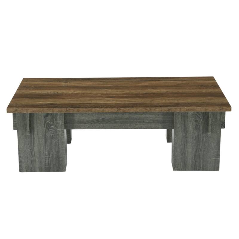 Rectangle Coffee Table, 55'' Farmhouse Center Cocktail Table with Thick Legs